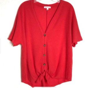 Socialite Short Sleeve Tie Front Waffle Knit Top Red Size M